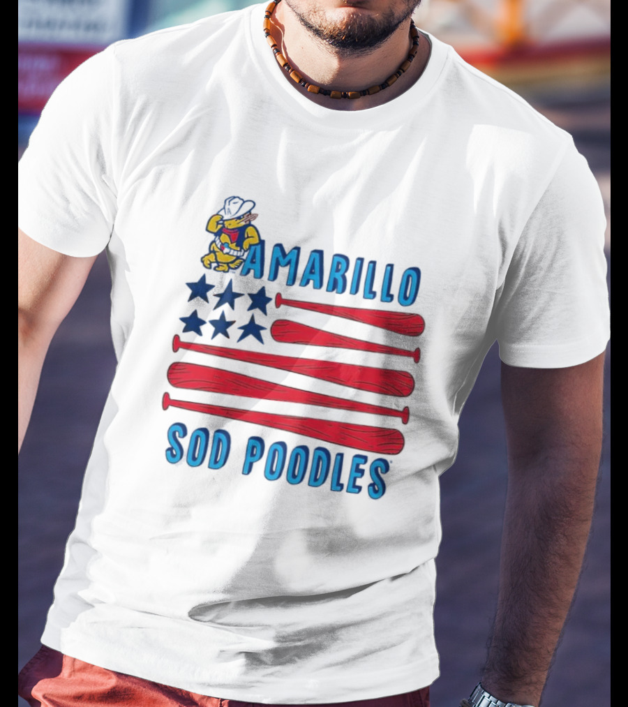 Amarillo Sod Poodles American Flag With Baseball Bats And Stars T-Shirt