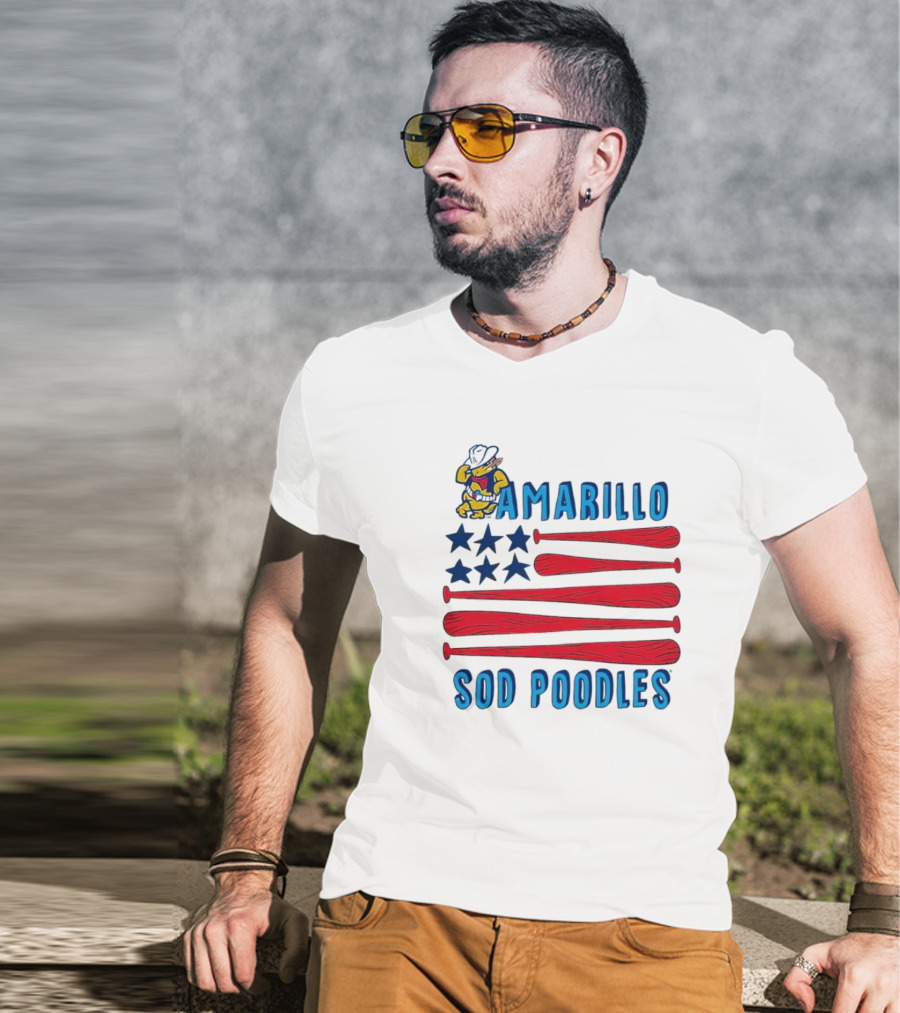 Amarillo Sod Poodles American Flag With Baseball Bats And Stars T-Shirt