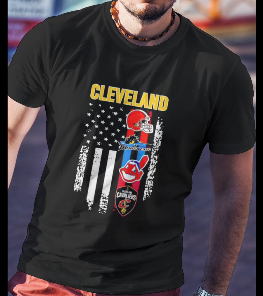 Cleveland Browns Monsters Guardians Cavaliers American Flag Sports T-Shirt