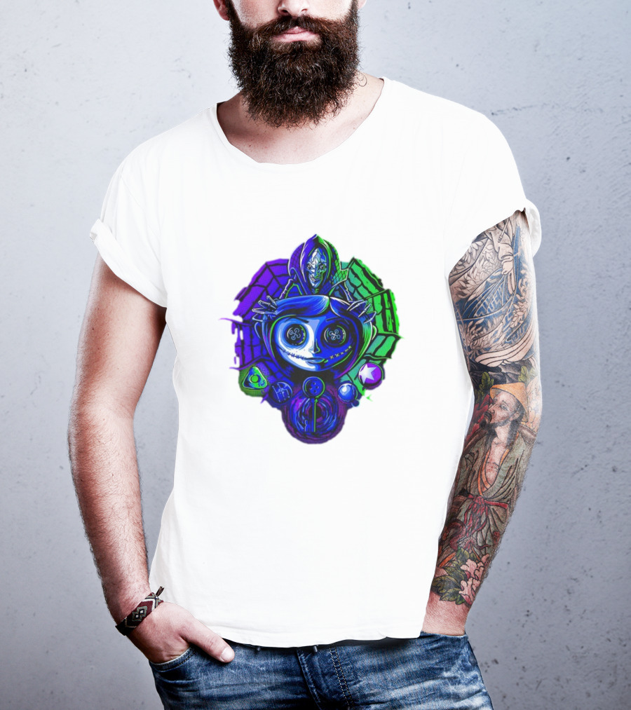 Coraline I'm Trapped Horror Neon Web And Buttons T-Shirt