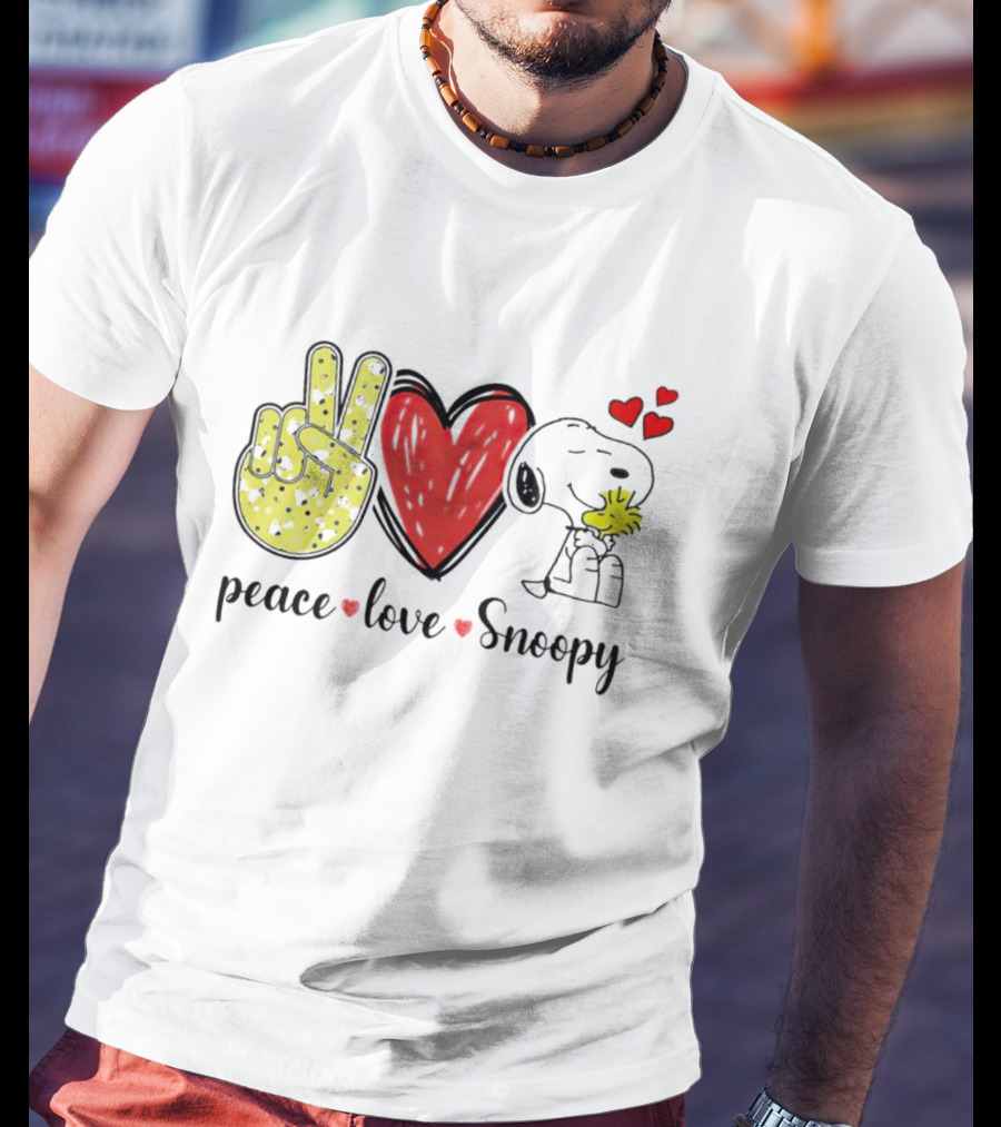 Peace Love Snoopy Hug Woodstock T-Shirt