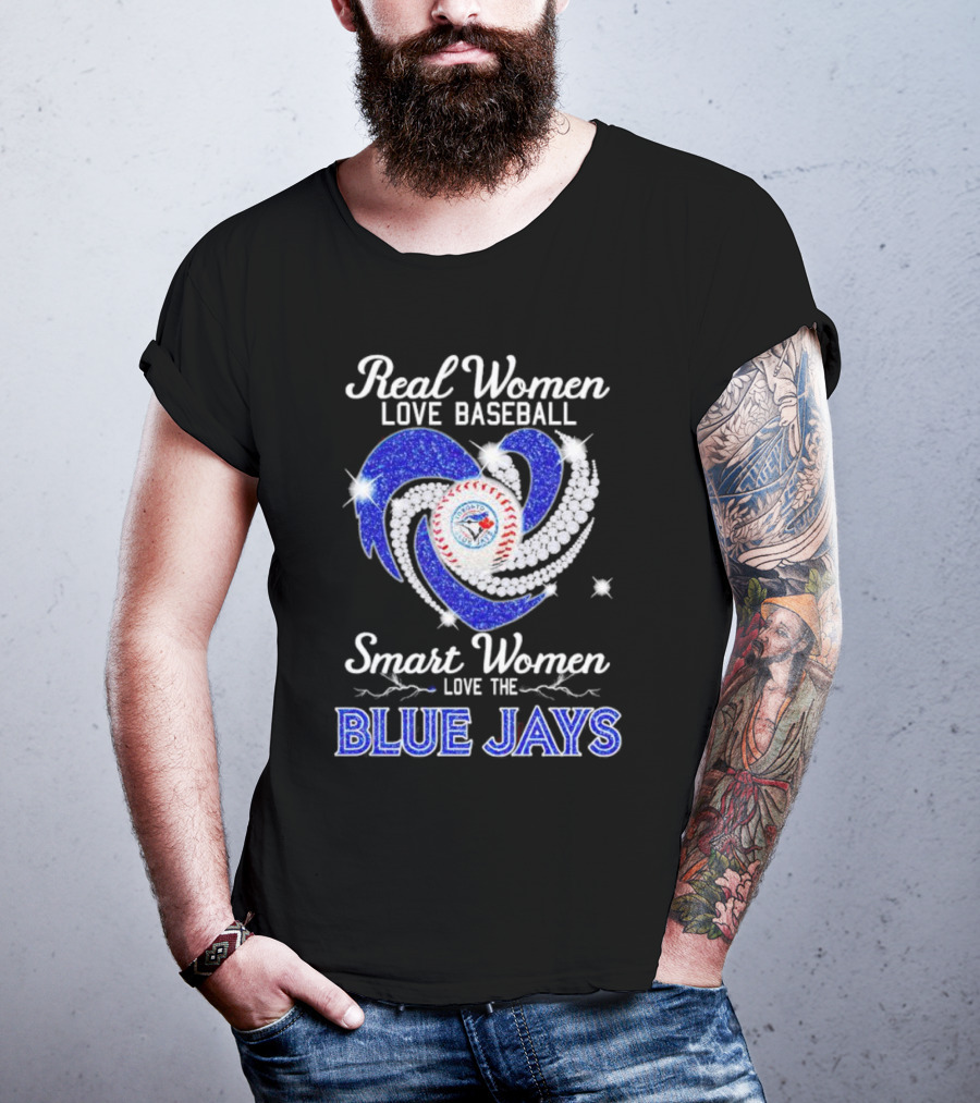 Real Women Love Baseball Smart Women Love The Blue Jays Diamond Heart T-Shirt