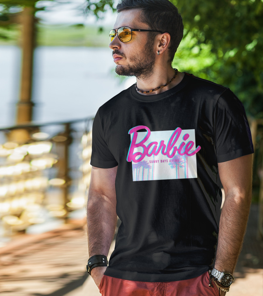 Barbie Sunny Days Ahead Palm Trees Vibrant 3D Text T-Shirt