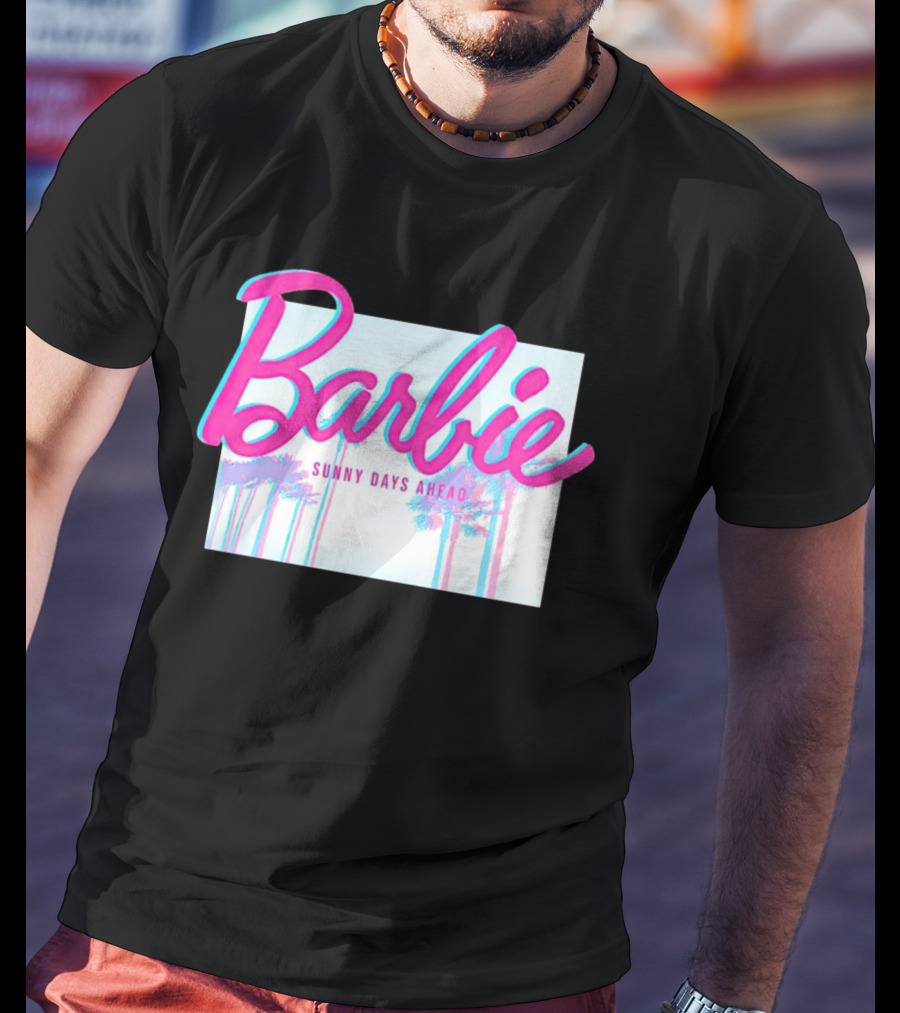 Barbie Sunny Days Ahead Palm Trees Vibrant 3D Text T-Shirt