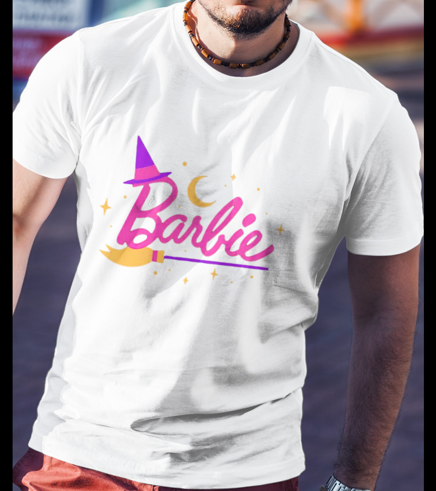 Barbie Witch Broomstick Moon Stars Halloween T-Shirt