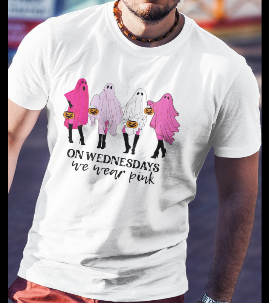 On Wednesdays We Wear Pink Ghost Costumes Halloween T-Shirt