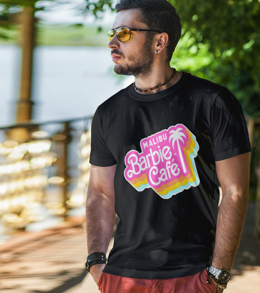 Malibu Barbie Cafe Colorful Retro Logo With Palm Tree T-Shirt