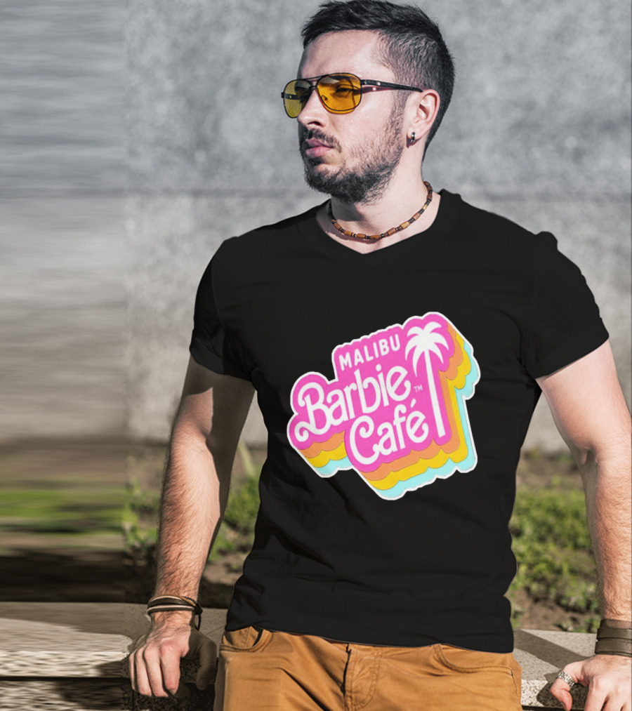 Malibu Barbie Cafe Colorful Retro Logo With Palm Tree T-Shirt