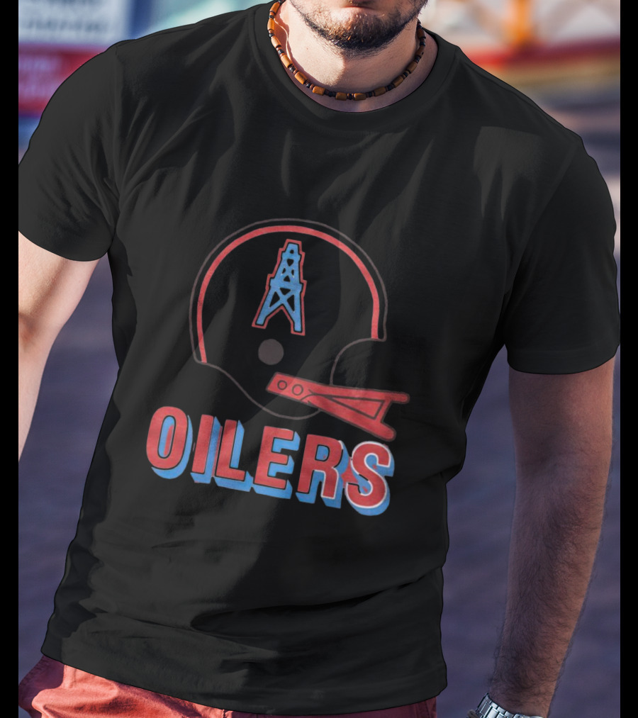 Oilers Football Helmet With Tower T-Shirt