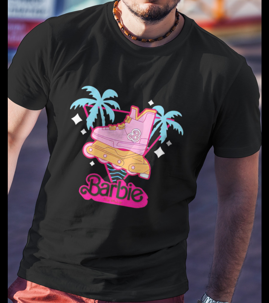 Barbie Rollerblade Movie Pink Skate And Palm Trees T-Shirt