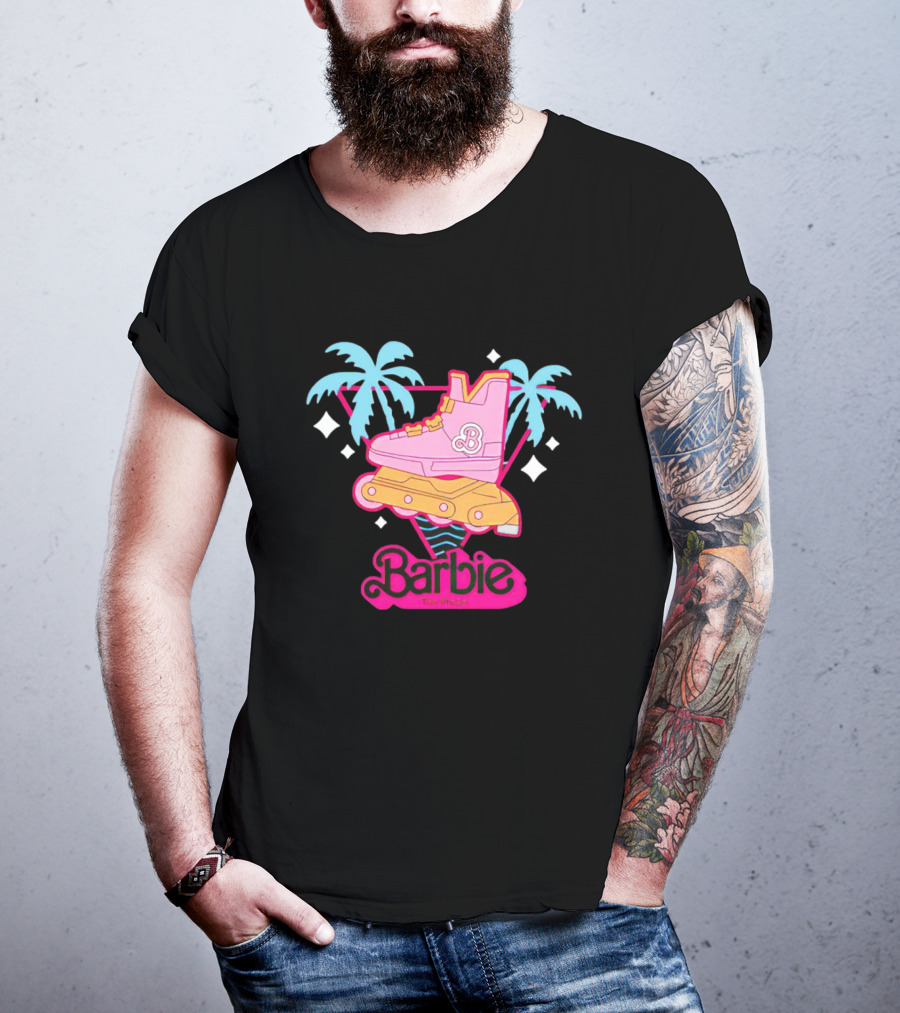 Barbie Rollerblade Movie Pink Skate And Palm Trees T-Shirt