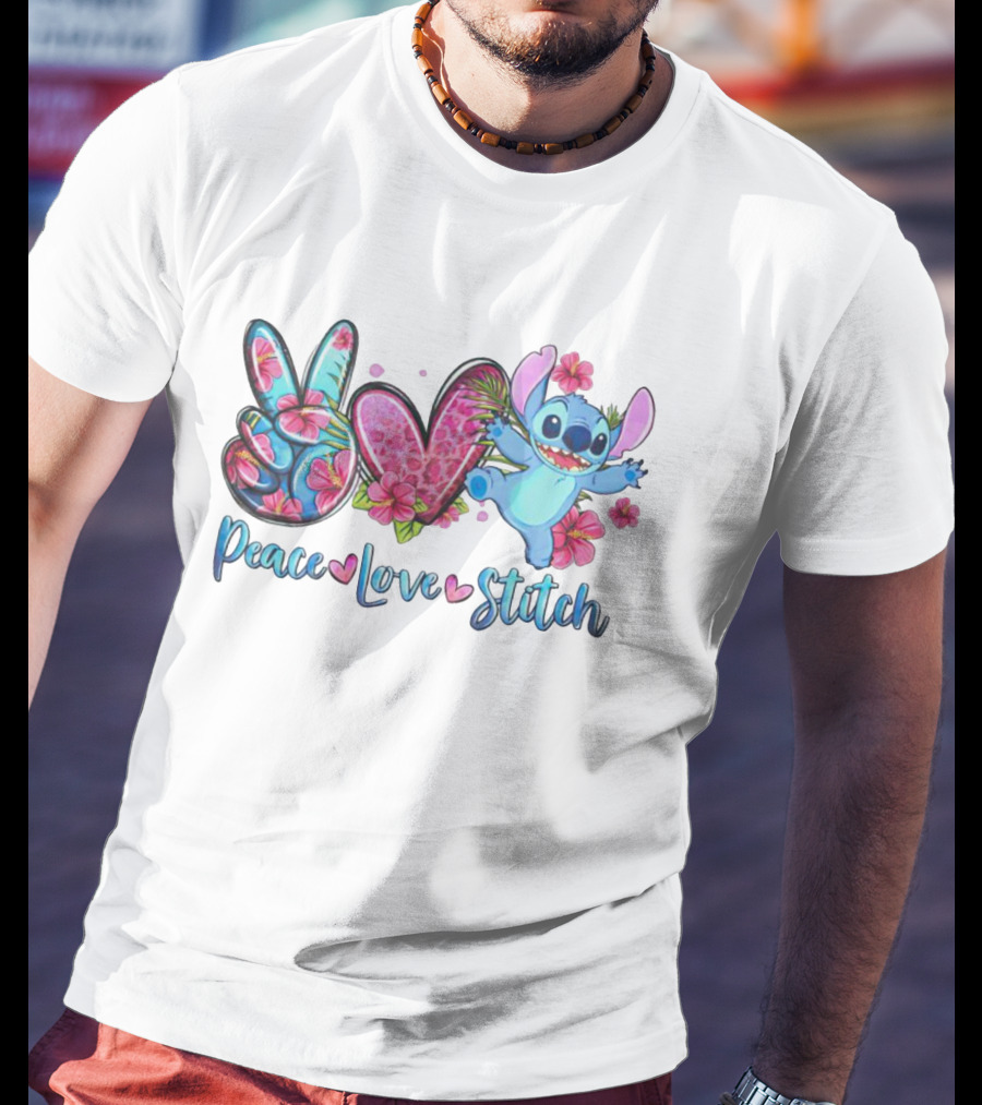 Peace Love Stitch Flower Hibiscus Iconic Character T-Shirt