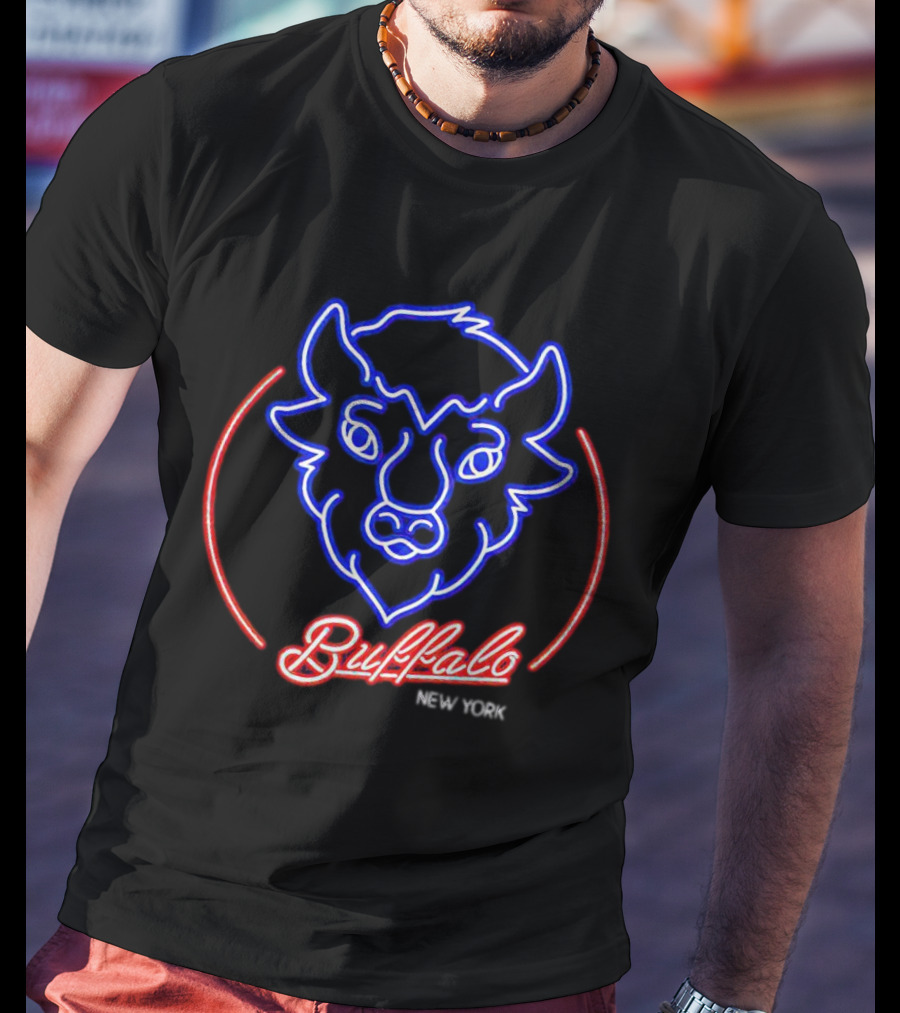 Buffalo New York Neon Bison Head T-Shirt
