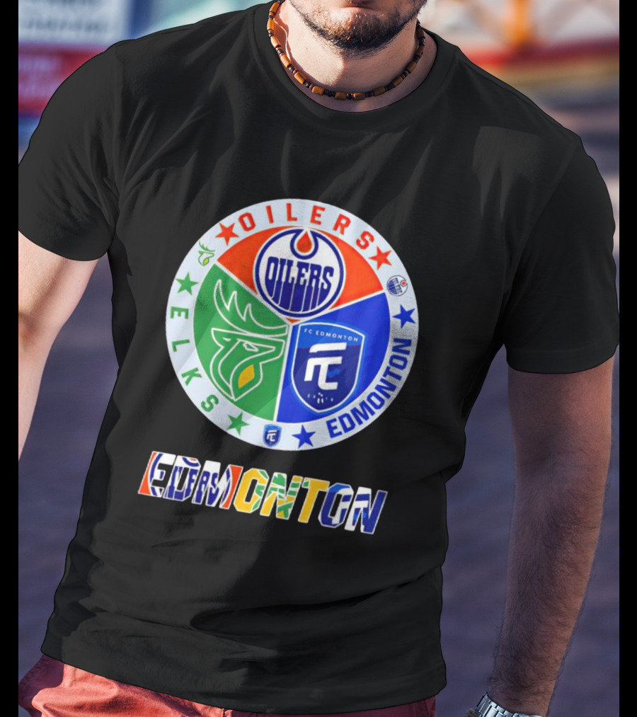 Oilers Elks FC Edmonton Sports Team Logo Collage T-Shirt