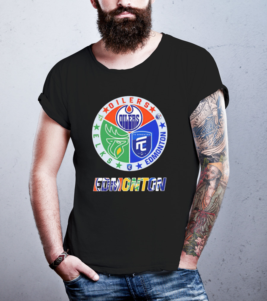 Oilers Elks FC Edmonton Sports Team Logo Collage T-Shirt
