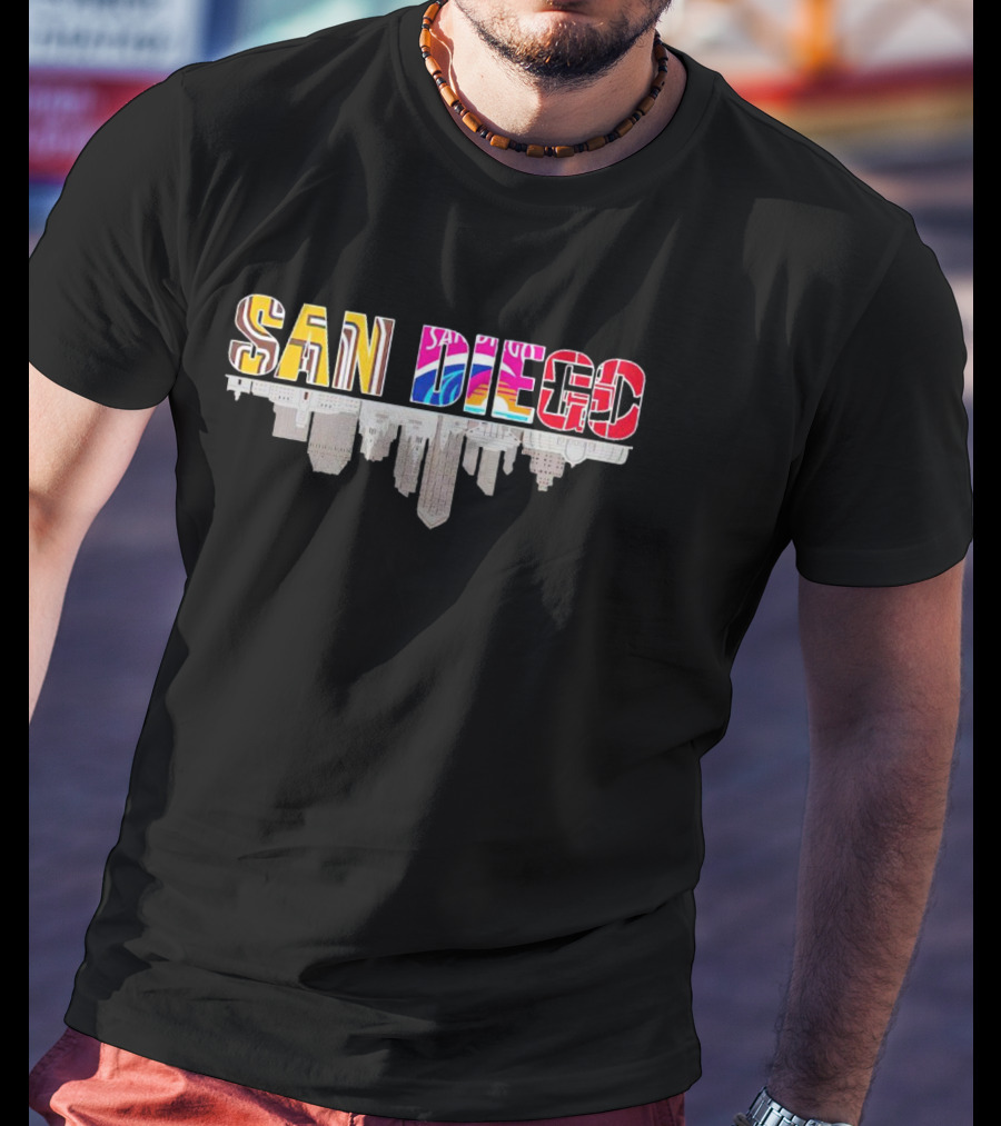 San Diego City Skyline Upside Down Sports Team Colors T-Shirt