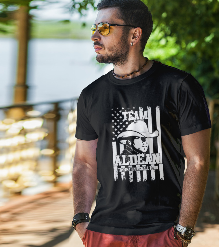 Team Aldean Try That In A Small Town American Flag Cowboy Hat T-Shirt