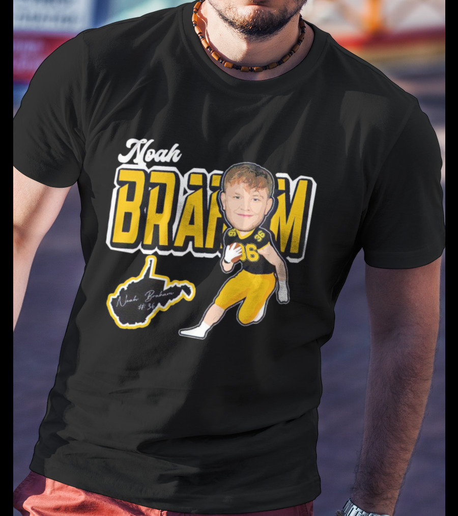 Noah Braham WVU Football Caricature With Jersey Number 36 And Signature T-Shirt