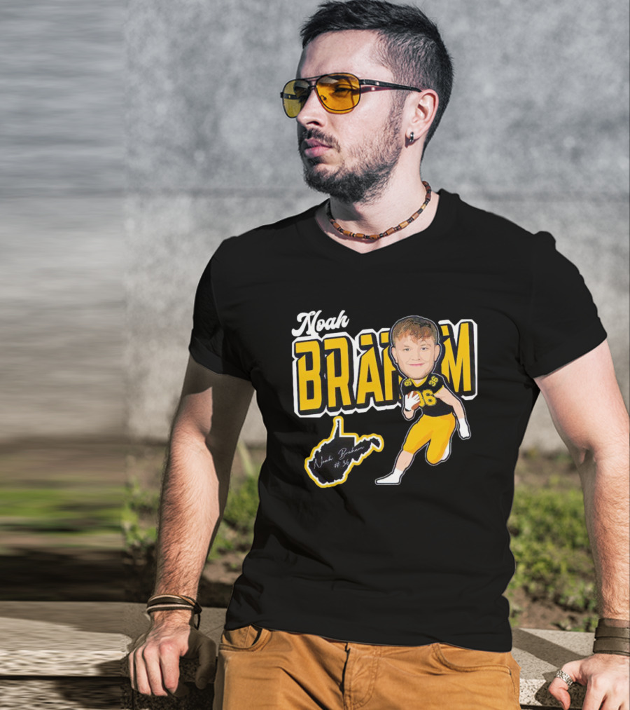 Noah Braham WVU Football Caricature With Jersey Number 36 And Signature T-Shirt