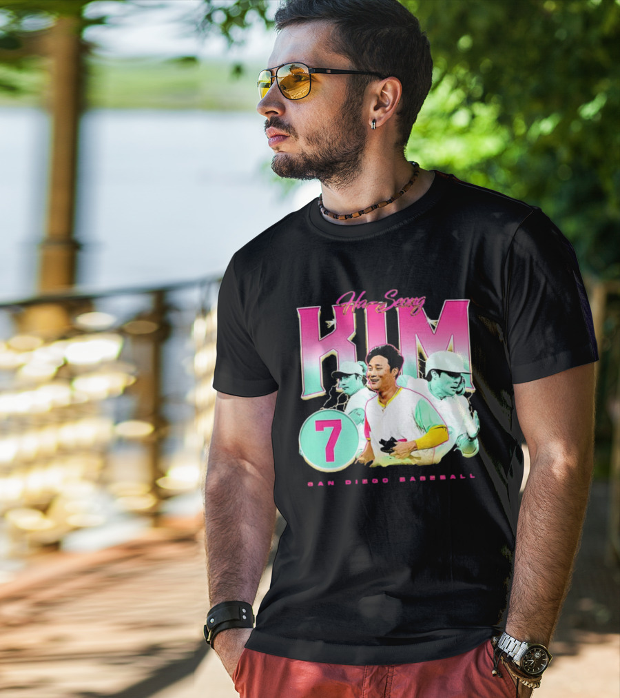 Ha-Seong Kim San Diego Baseball Lightning 90s Style Pink 7 T-Shirt
