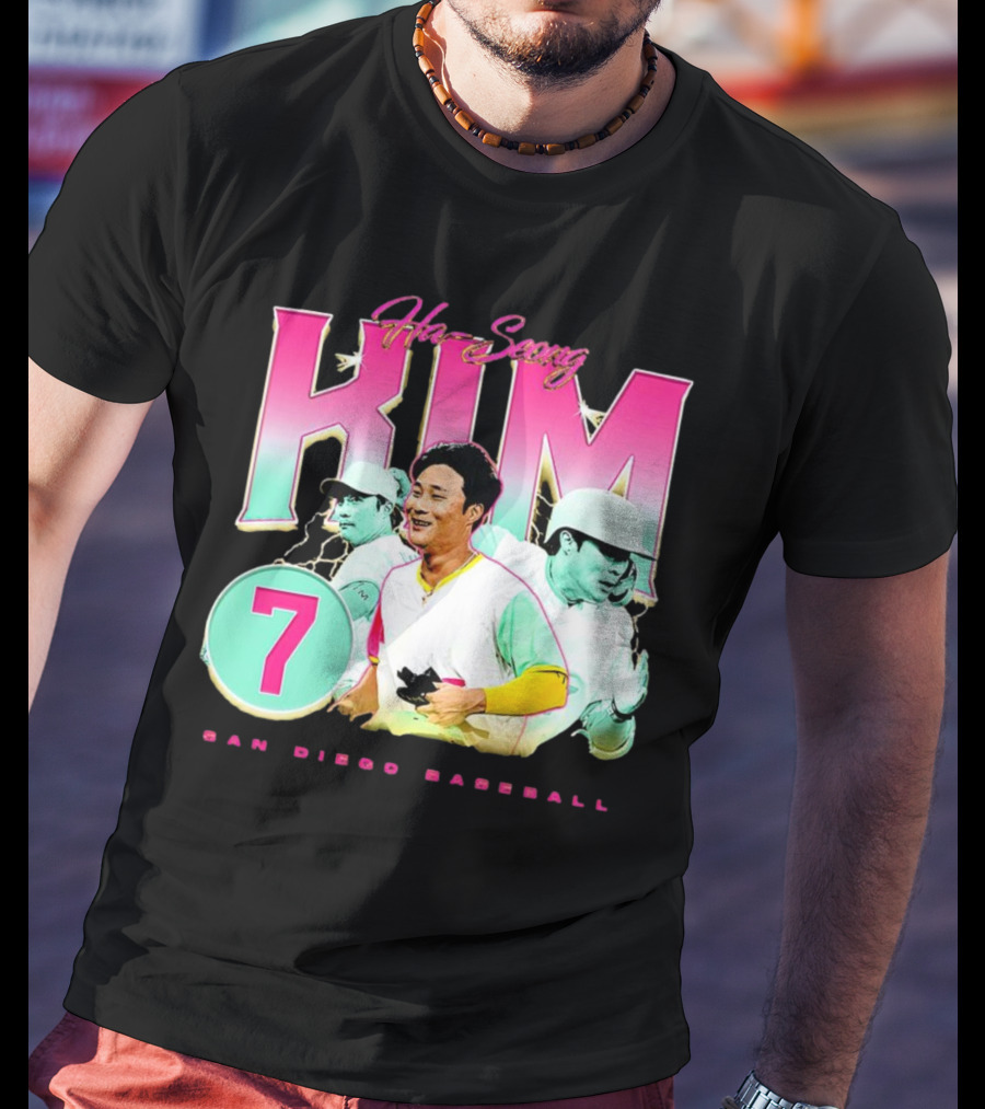 Ha-Seong Kim San Diego Baseball Lightning 90s Style Pink 7 T-Shirt