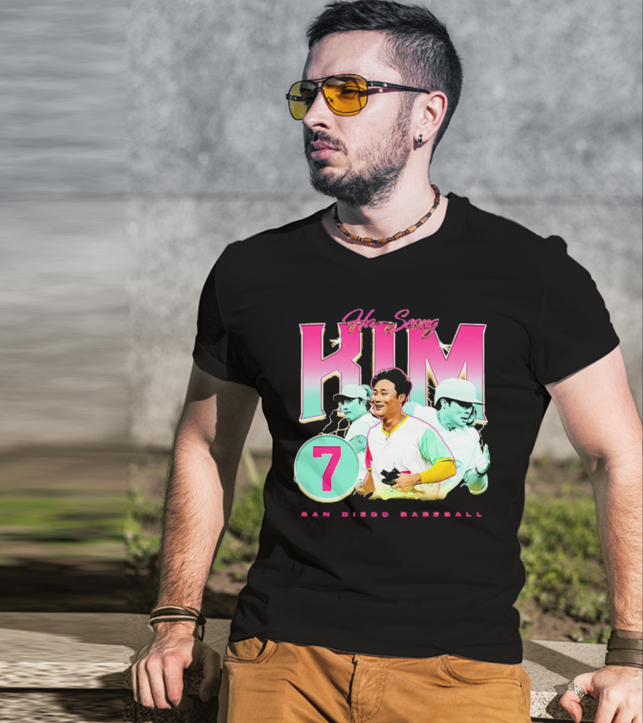 Ha-Seong Kim San Diego Baseball Lightning 90s Style Pink 7 T-Shirt