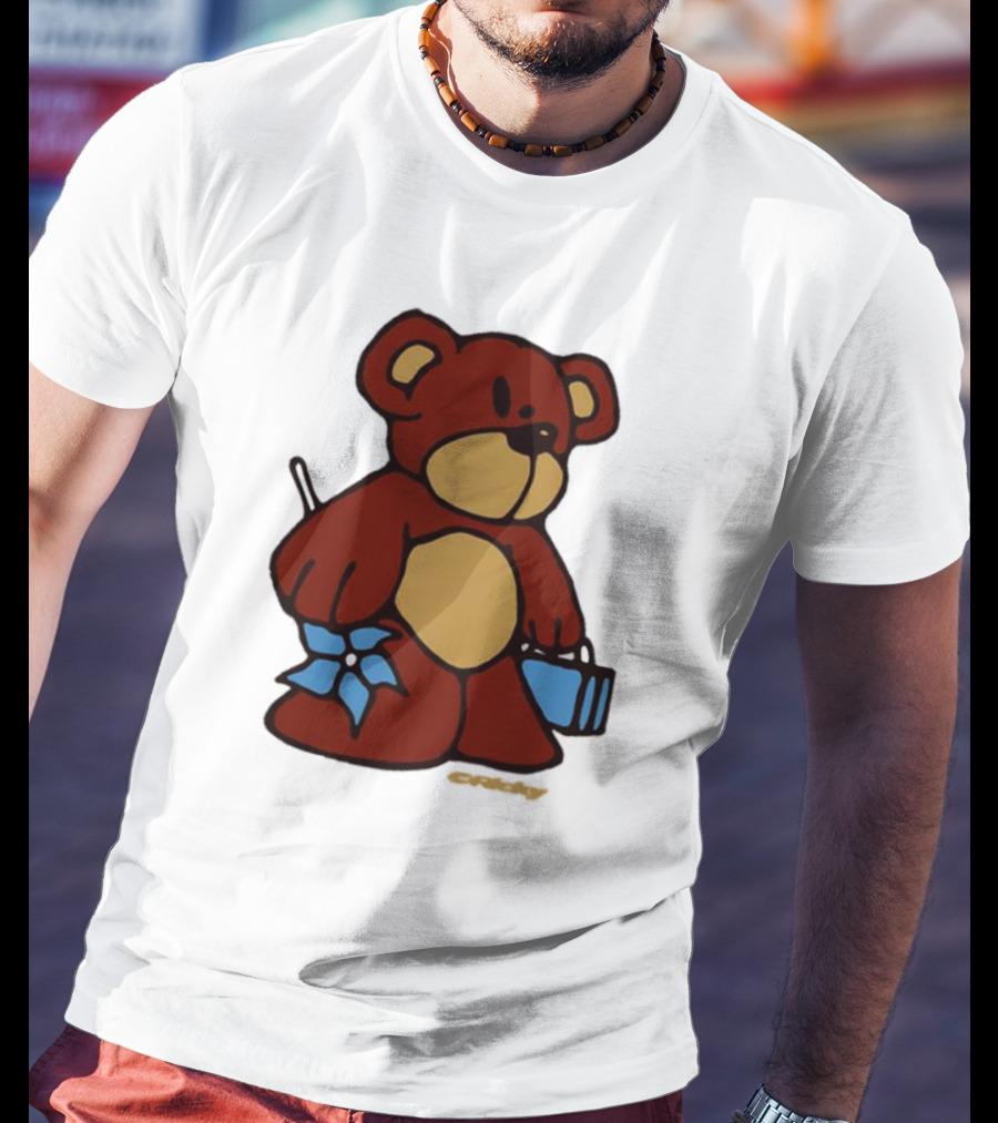 Ricky Montgomery Teddy Bear With Blue Flower And Suitcase T-Shirt