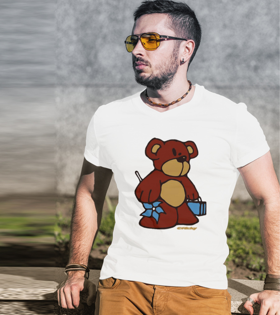 Ricky Montgomery Teddy Bear With Blue Flower And Suitcase T-Shirt