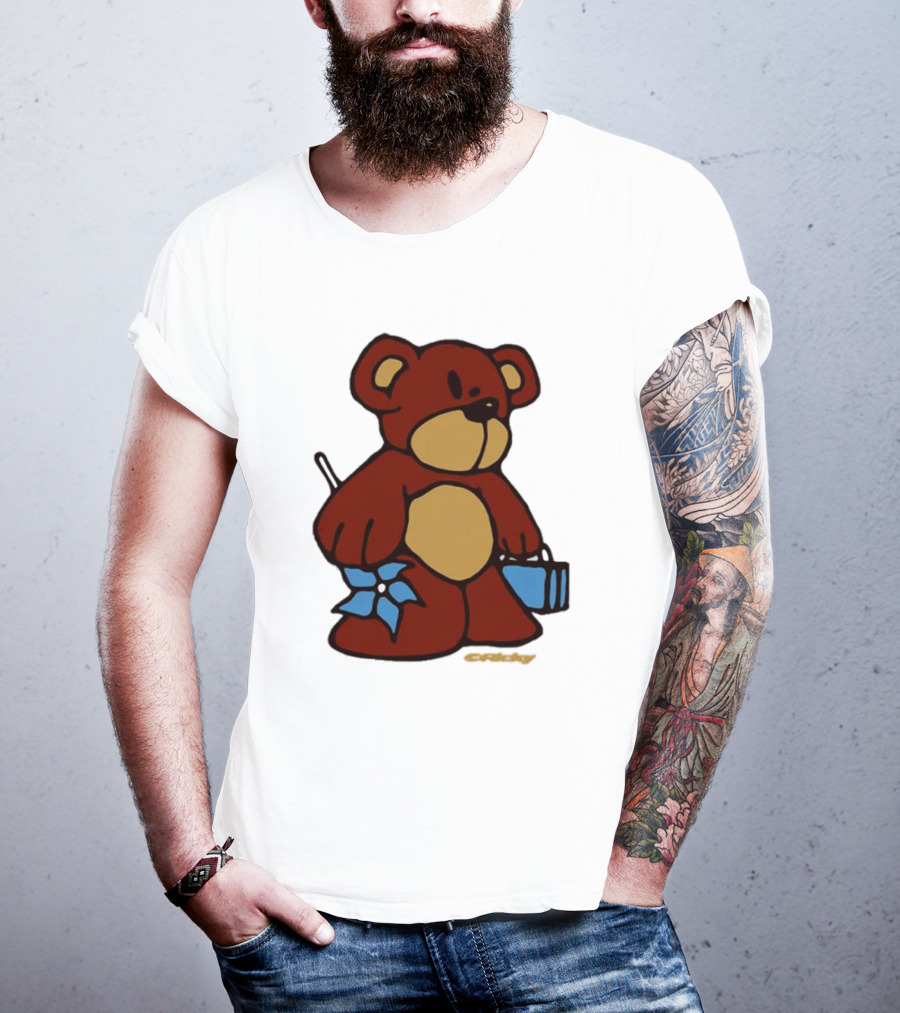 Ricky Montgomery Teddy Bear With Blue Flower And Suitcase T-Shirt