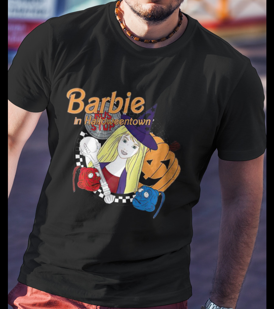Barbie In Halloweentown Witch Hat With Jack-O-Lantern And Checkered T-Shirt