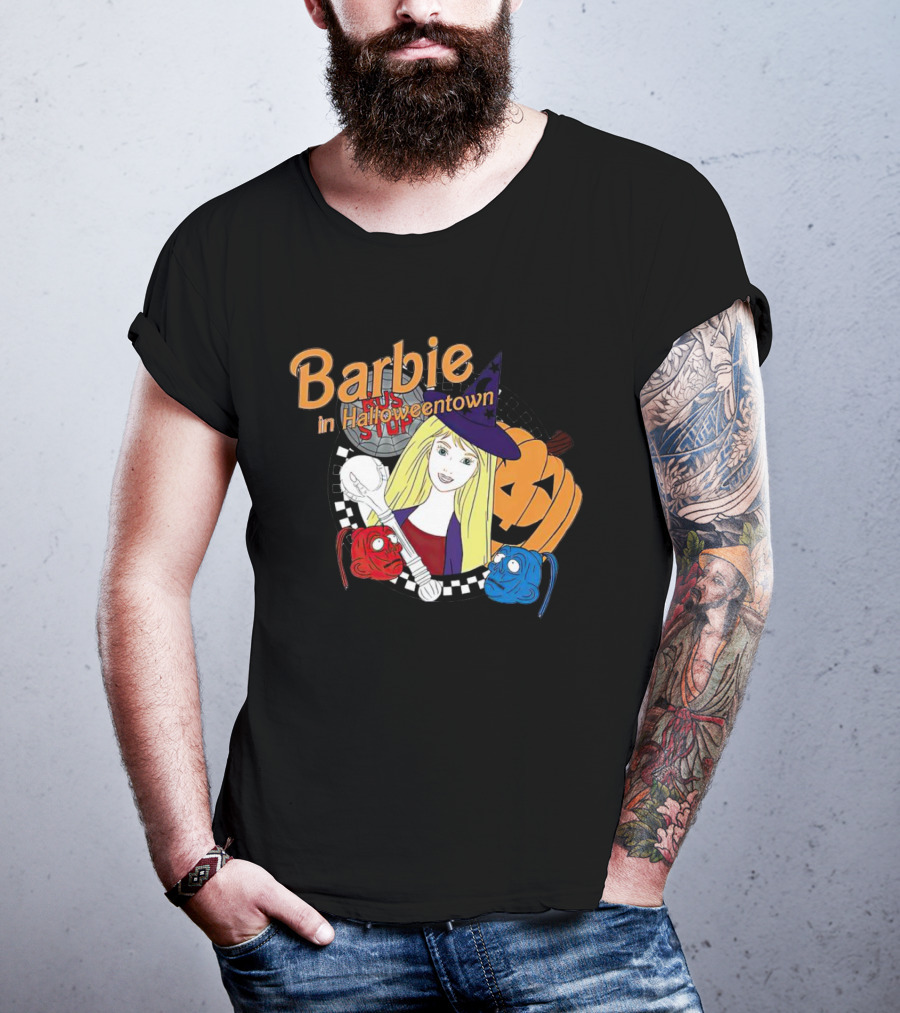 Barbie In Halloweentown Witch Hat With Jack-O-Lantern And Checkered T-Shirt