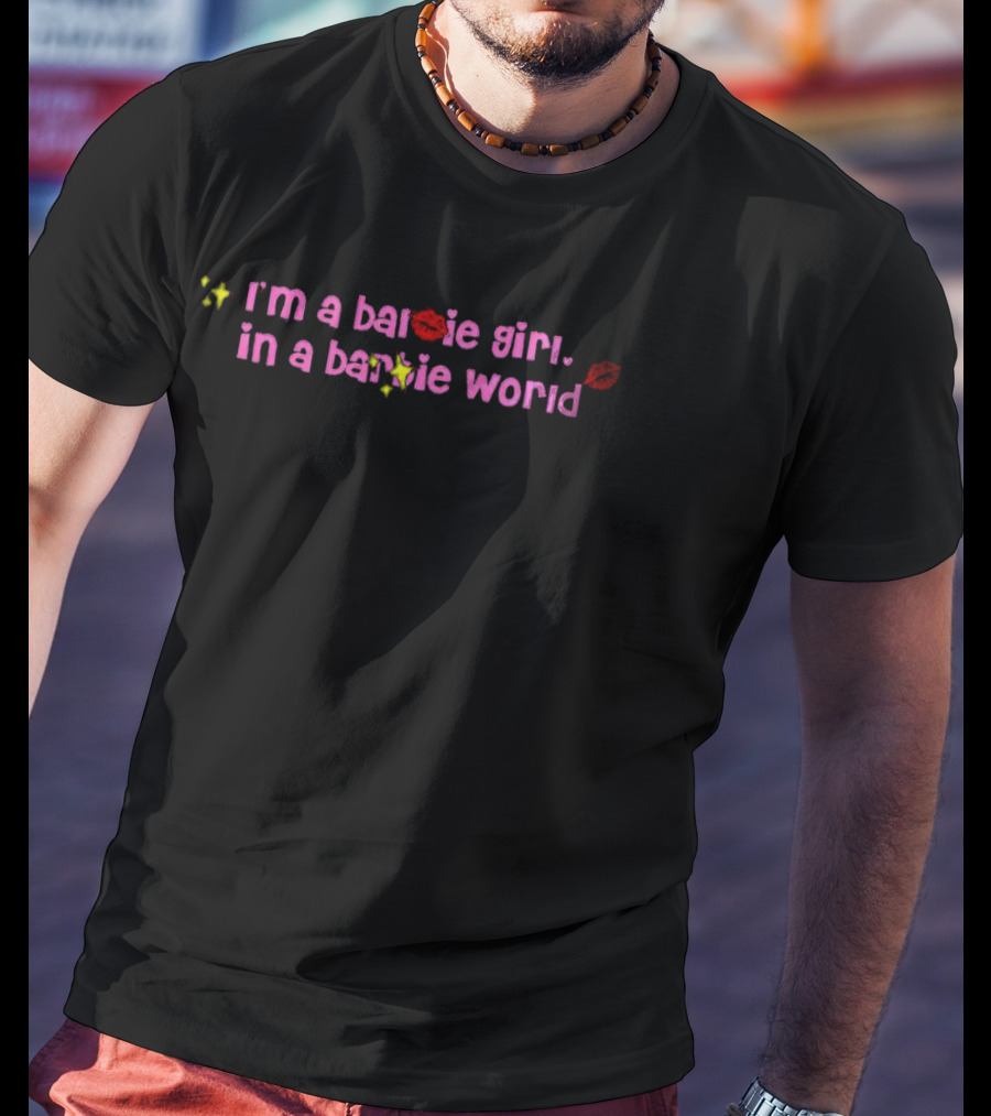I'm A Barbie Girl In A Barbie World Sparkle And Lip Print T-Shirt