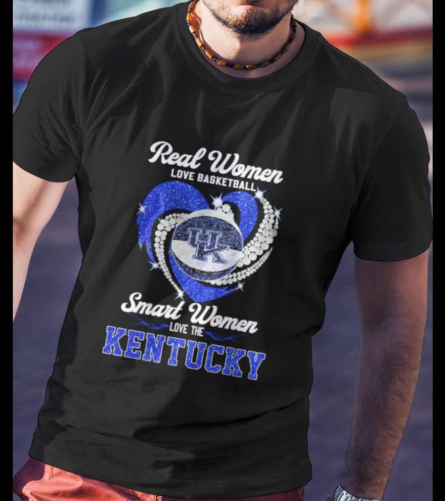 Real Women Love Basketball Smart Women Love The Kentucky Wildcats Diamond Heart T-Shirt