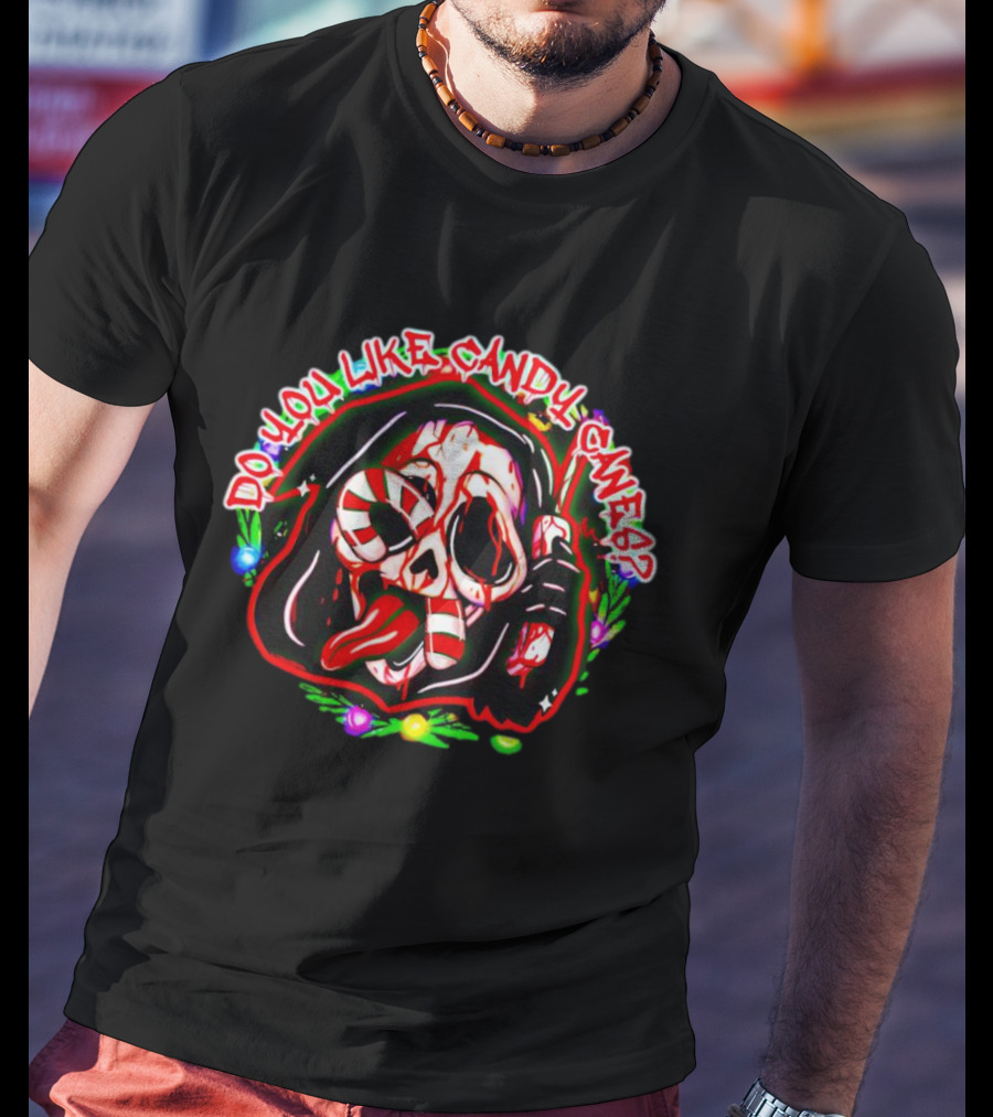 Do You Like Candy Canes Christmas Scream Mask Icon With Lights T-Shirt