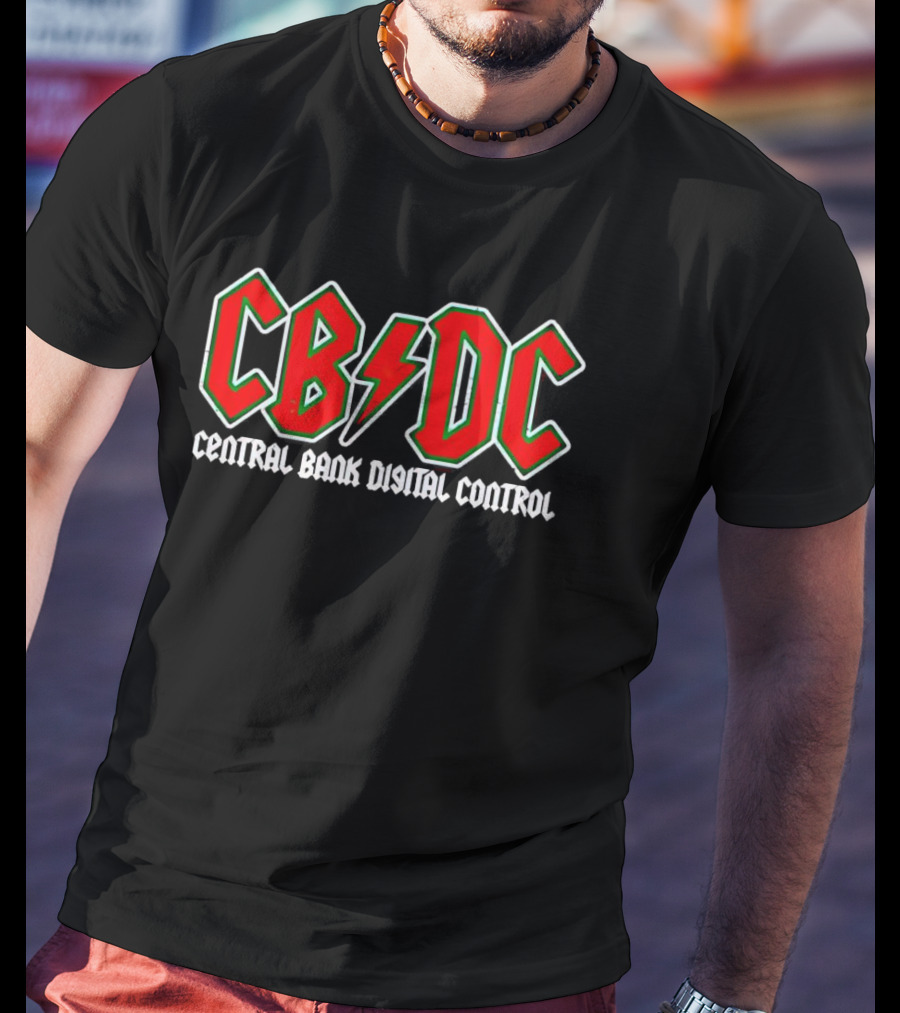 CBDC Central Bank Digital Control Parody Design With Rock Band Logo Influence T-Shirt