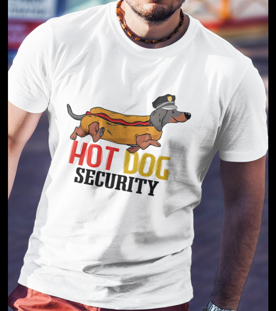 Dachshund Hot Dog Security Officer In Police Hat T-Shirt