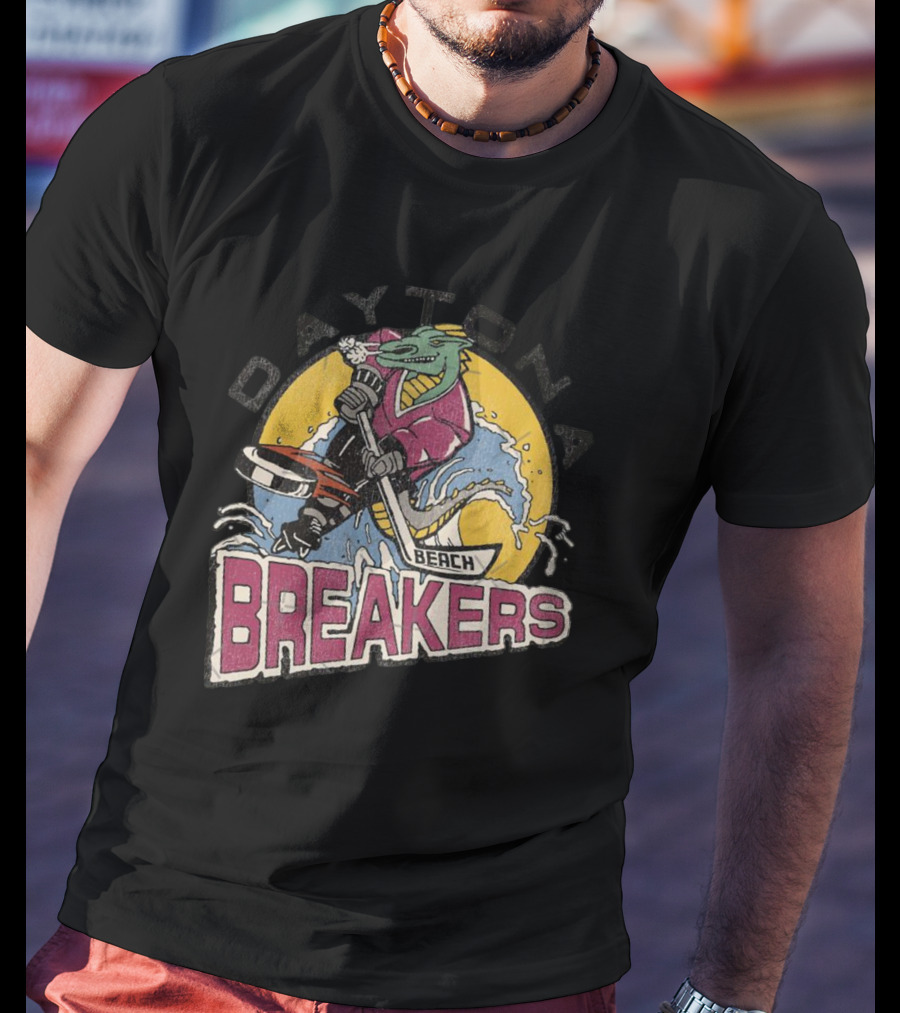 Daytona Beach Breakers Retro Ice Hockey Mascot Surfing T-Shirt