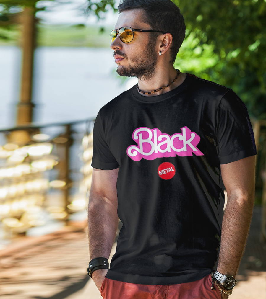 Barbie Black Metal Retro Pink And Red Contrast T-Shirt