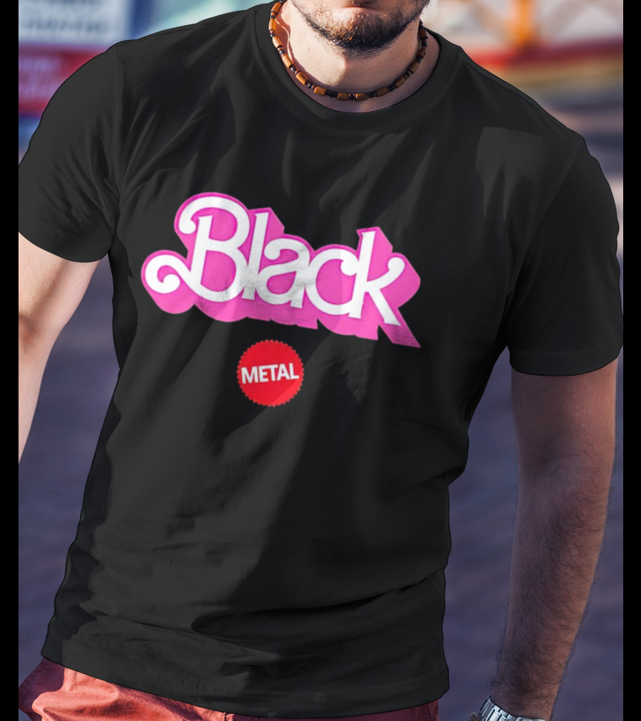 Barbie Black Metal Retro Pink And Red Contrast T-Shirt