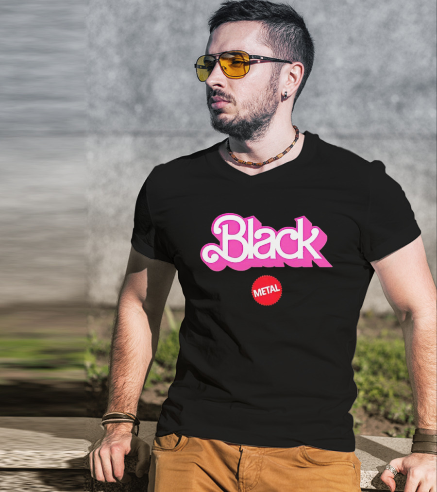 Barbie Black Metal Retro Pink And Red Contrast T-Shirt