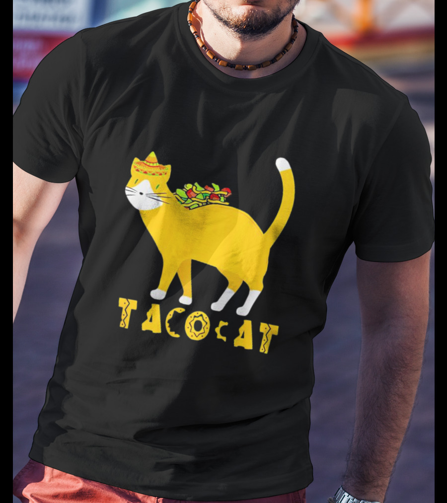 Tacocat Wearing Sombrero With Taco Filling Back T-Shirt
