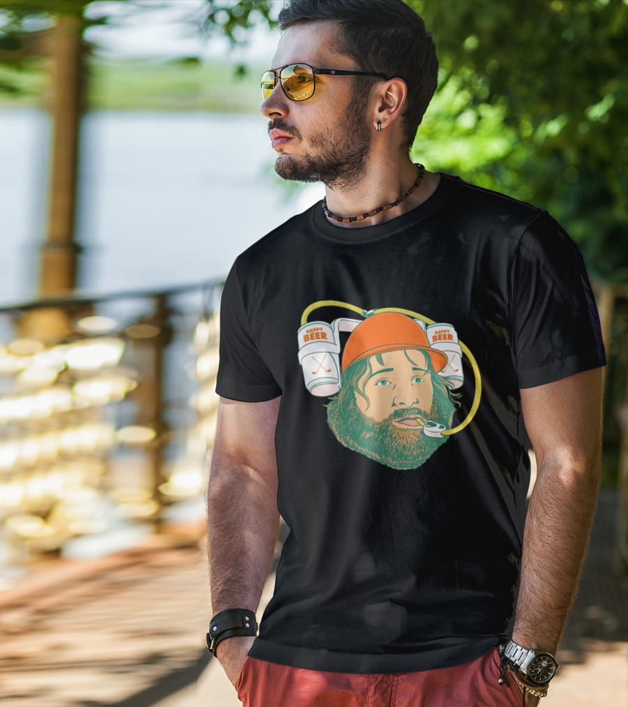 Happy Beer Man Drinks Beer With Helmet And Straws T-Shirt