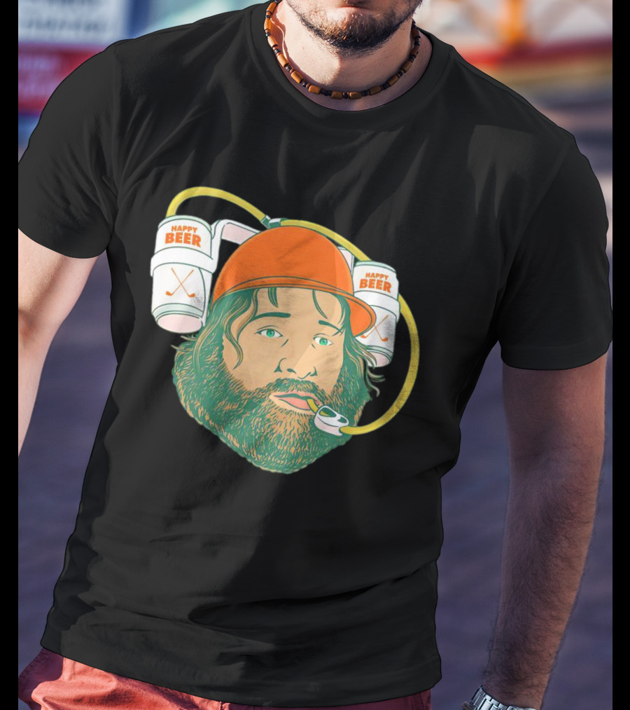 Happy Beer Man Drinks Beer With Helmet And Straws T-Shirt
