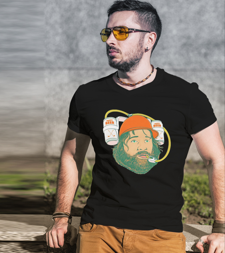 Happy Beer Man Drinks Beer With Helmet And Straws T-Shirt