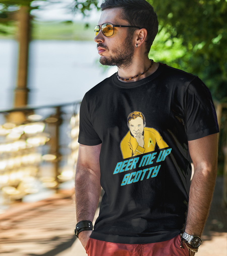 Beer Me Up Scotty Star Trek Captain Yellow Uniform T-Shirt