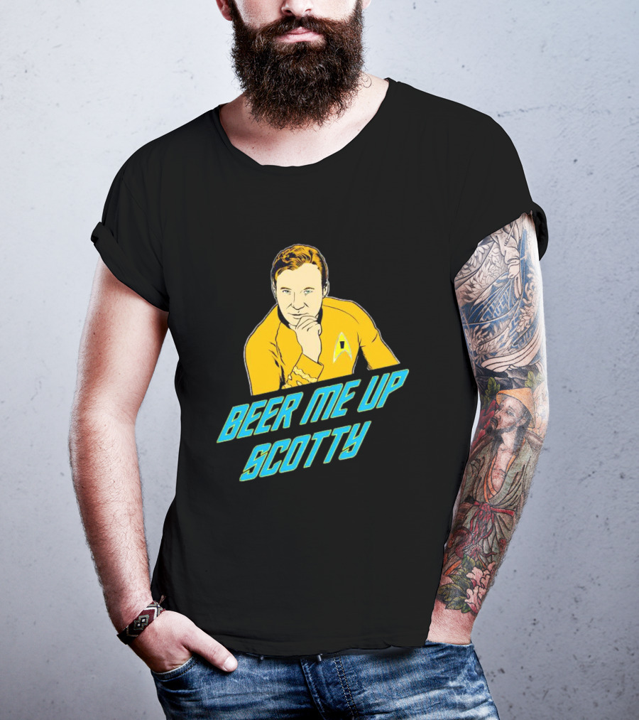 Beer Me Up Scotty Star Trek Captain Yellow Uniform T-Shirt