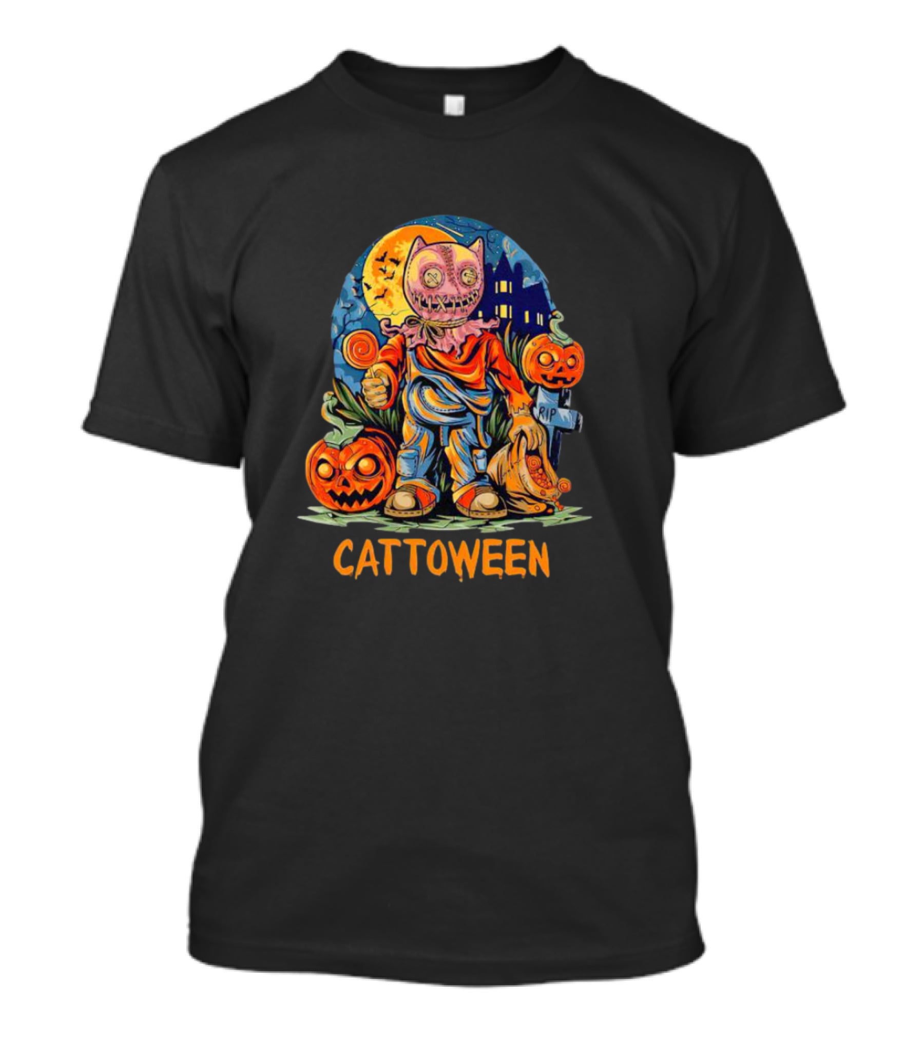 Cattoween Pumpkin Cat Monster Halloween Moon T-Shirt