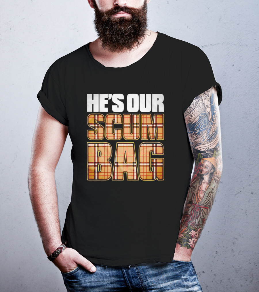 HE’S OUR SCUM BAG Plaid Typography T-Shirt