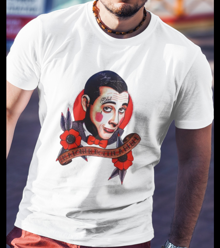 Men’s Funny Pee Wee Herman Rebel Tattoo Style Art With Flowers And Red Bow Tie T-Shirt