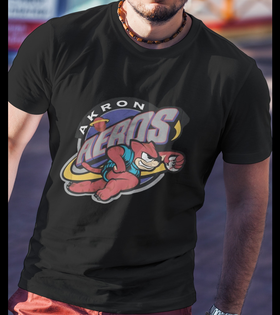 Akron Aeros Vintage Cartoon Logo With Baseball Mascot T-Shirt
